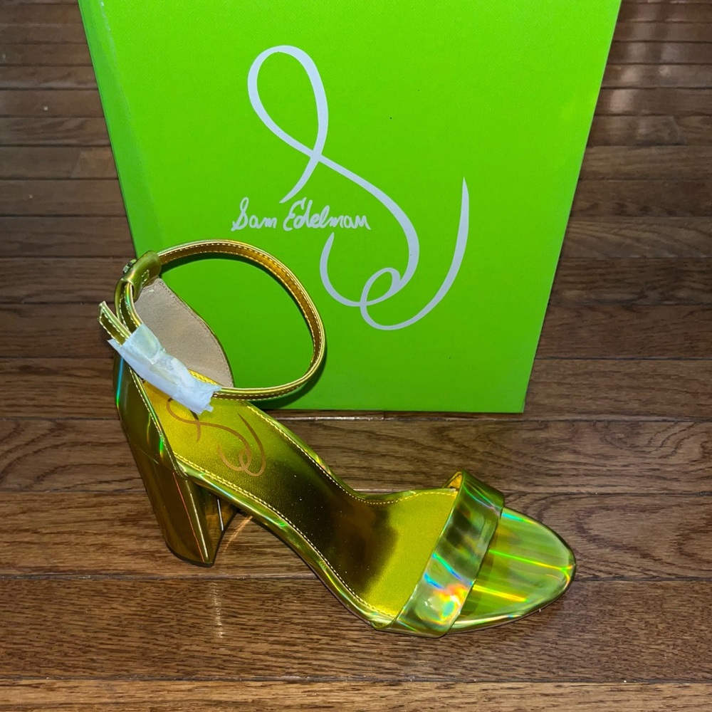 Sam Edelman Yaro Block Heeled Sandals Metallic Gold Leather Women’s 9 - Picture 2 of 14